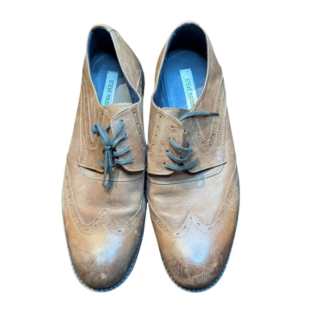 Steve Madden Higgdens‎ Shoes Mens Size 13 Brown Leather Wingtip Oxford Dress